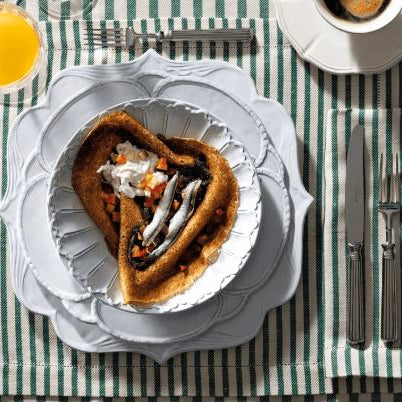 Crepes with Marinated Anchovies, Burrata, and Vegetables