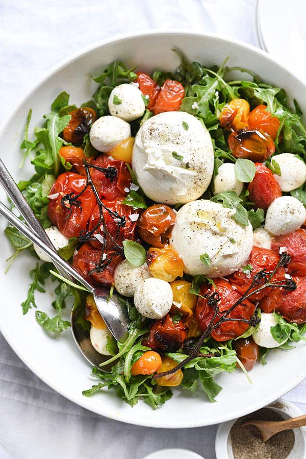 Caprese Salad With Roasted Tomatoes and Burrata