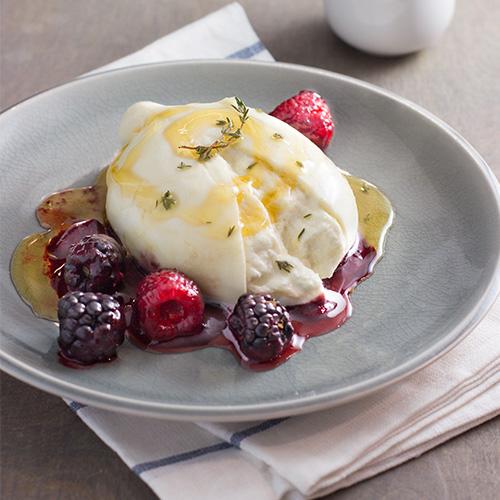 Burrata with berries and honey