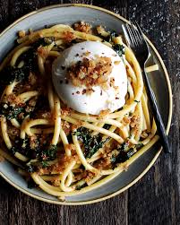Spaghetti with Burrata Cream and Eggplant