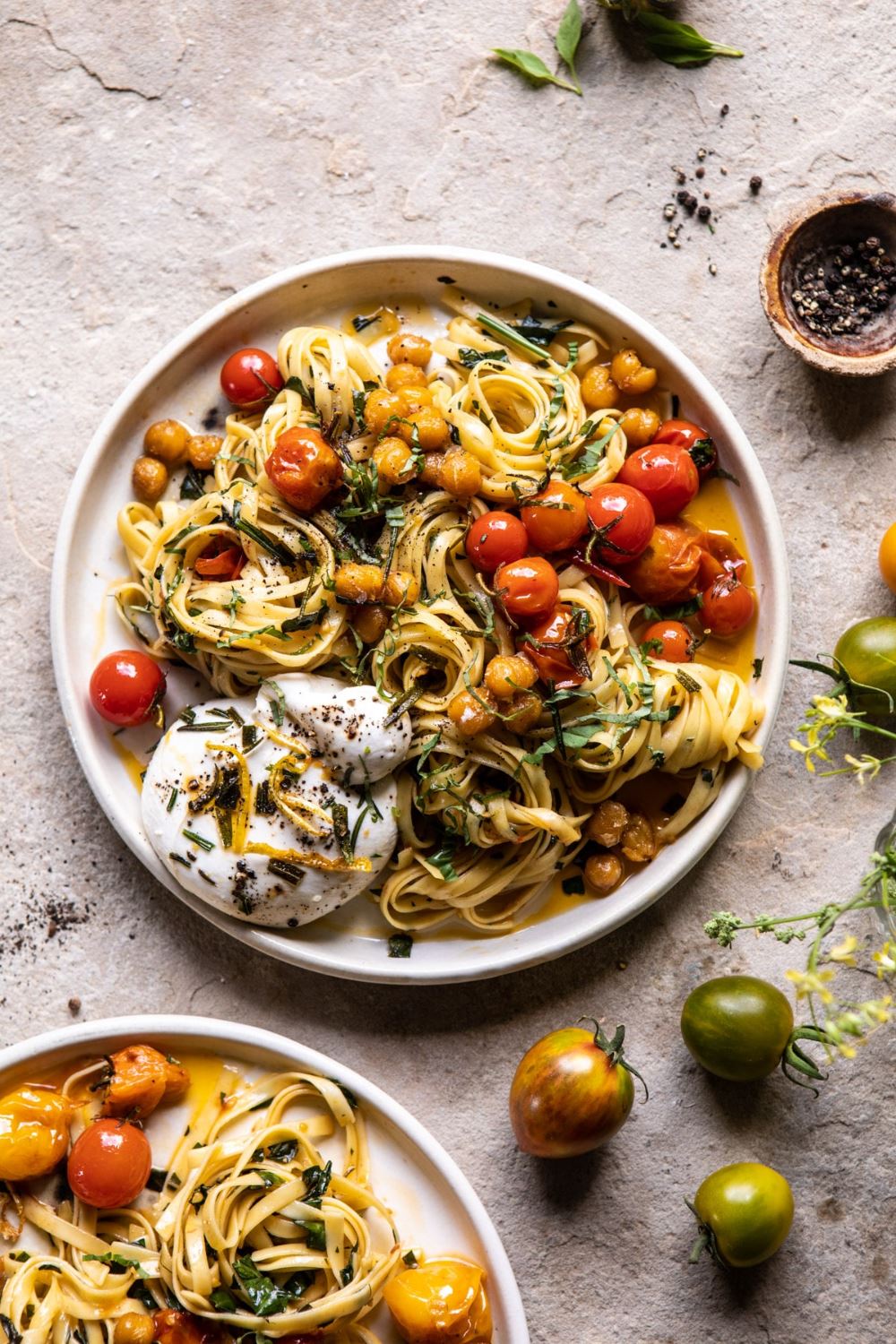 Pasta with Tomatoes, Burrata, Lemon and Anchovies