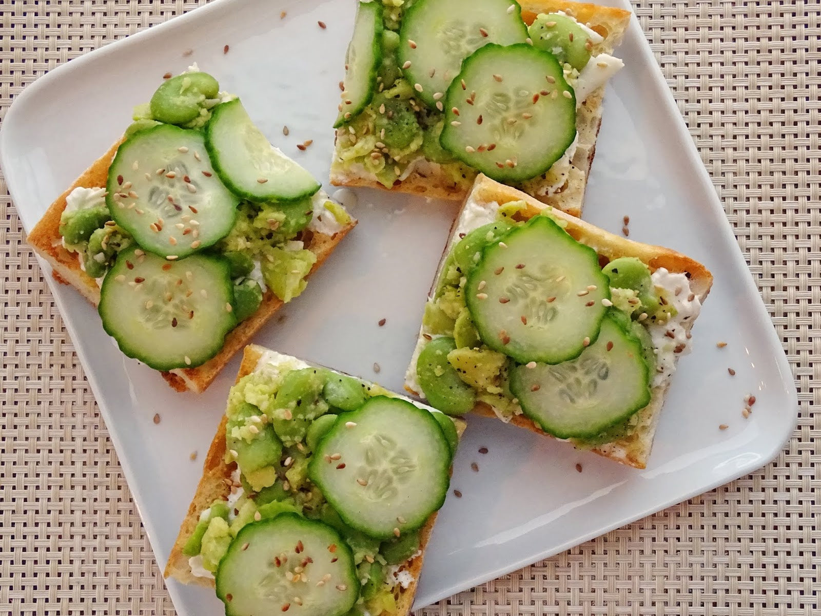 Flatbread with Fava Beans, Cucumbers, and Burrata