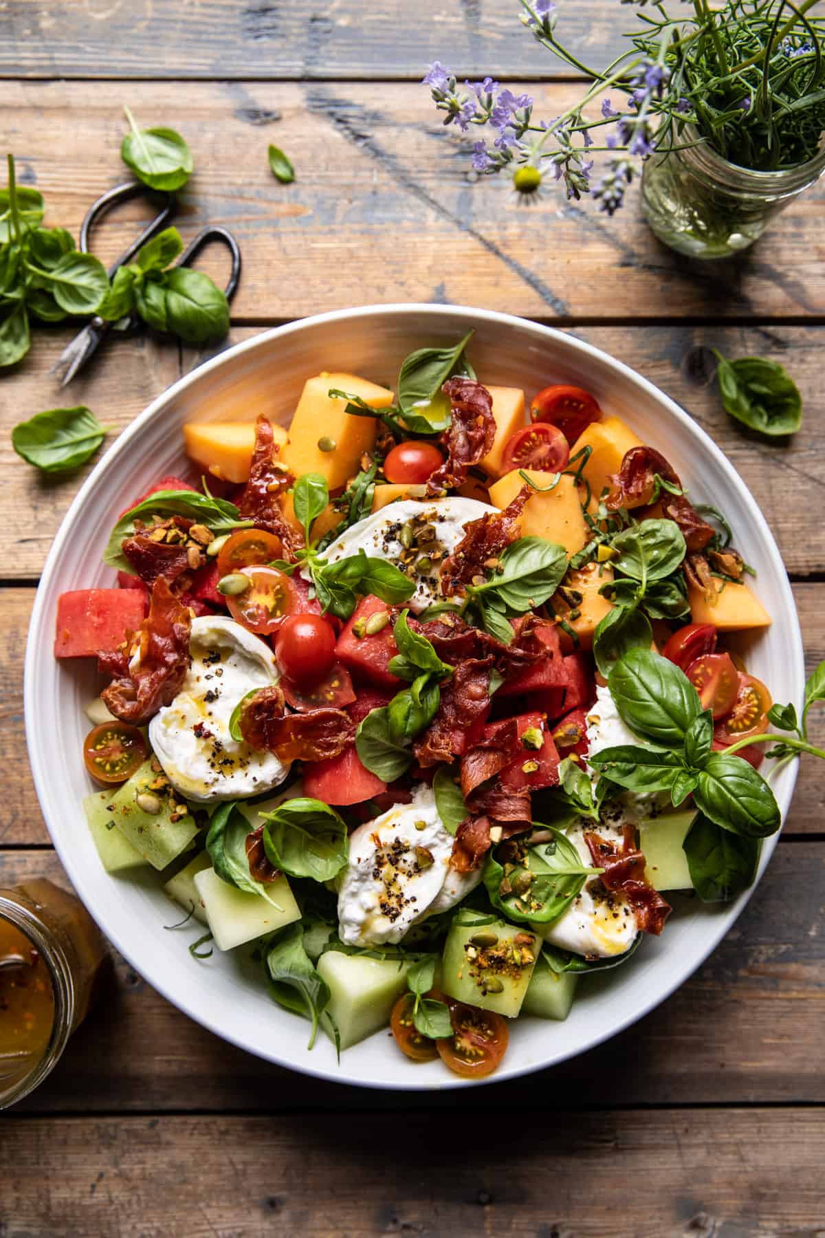 Roasted Mushroom Burrata Salad with crispy Pancetta