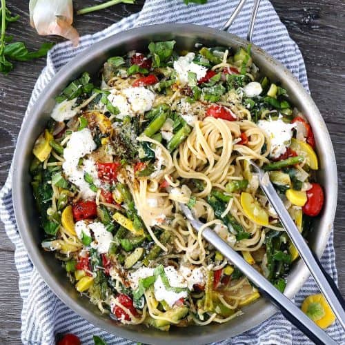 Spaghetti Recipe With Burrata & Veggies