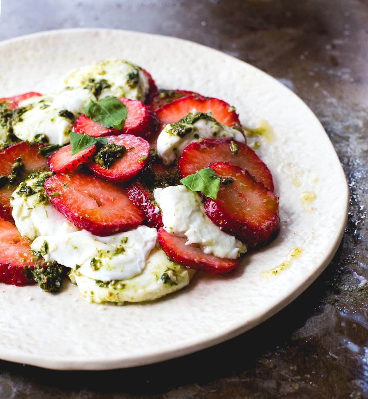 Strawberry Pesto Caprese Salad with Burrata