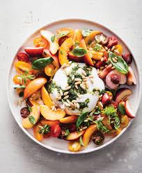 Nutty Salad with Heirloom Tomatoes, Peaches & Burrata Cheese