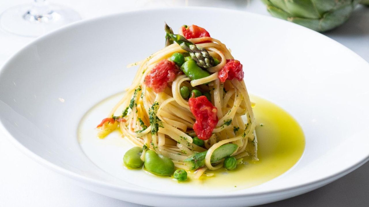 Saffron Linguine with Lemon, Burrata and Prosciutto Crudo